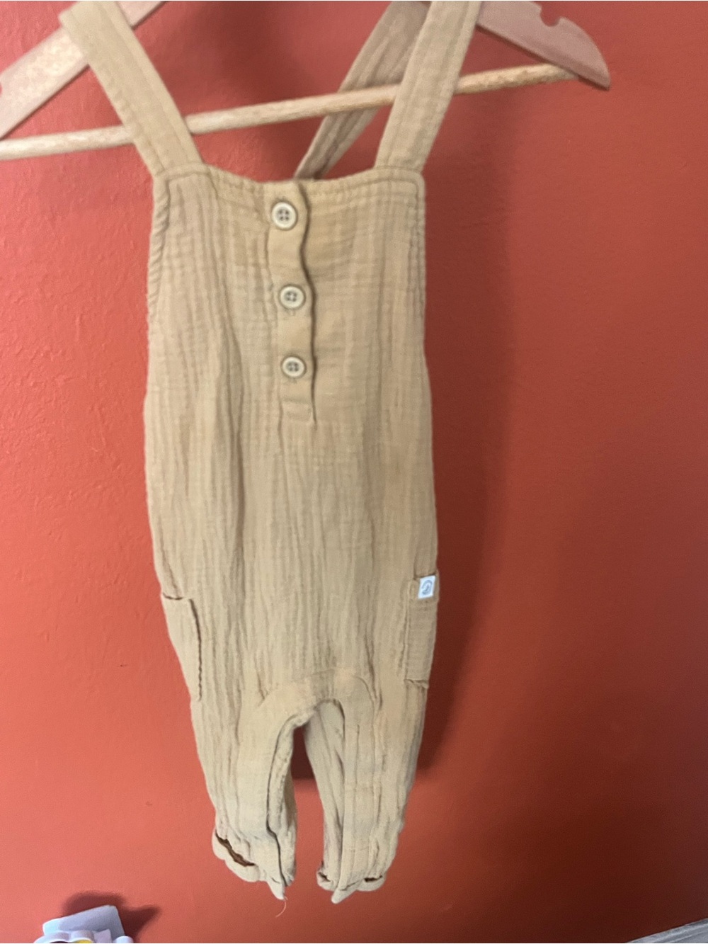 Neutral Tan Kids Muslin Overalls with Button Front